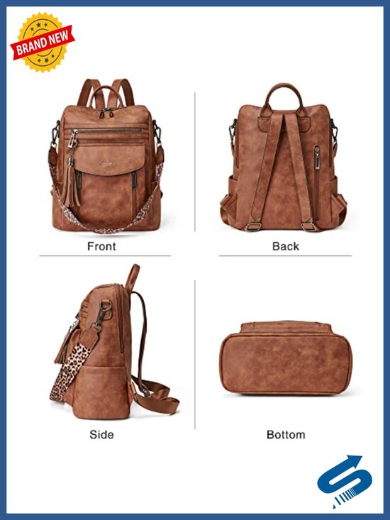 Faux Leather Fashion Backpack Purse for Women Convertible Travel Shoulder Bag